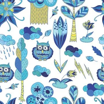 Fresh blue spring doodle pattern Stock Illustration