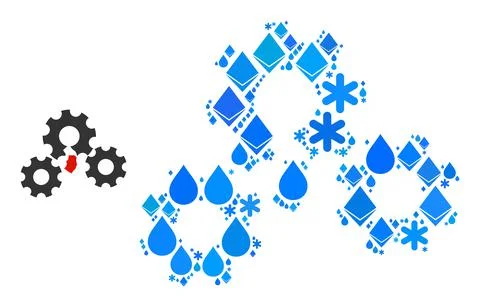 Fresh Blue Water Composition Broken Gear Mechanism Icon Stock Illustration