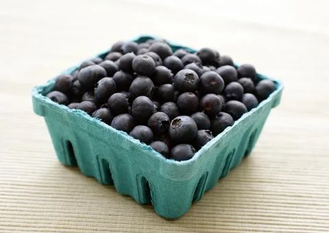 Fresh Blueberries (Cyanococcus). Blue Berry in a Box. Stock Photos