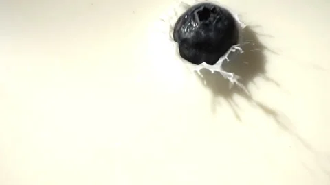 Fresh blueberries fall into milk, slow motion Stock Footage 92594546