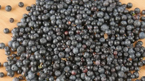 Fresh Blueberries on table. Stock Footage