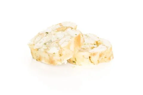Fresh boiled Carlsbad bread dumpling isolated on white Foto stock