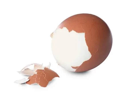 Fresh boiled egg and shell on white background Stock Photos