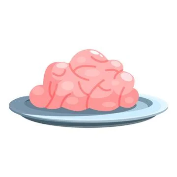 Fresh brain served on a plate, zombie food for halloween party Stock Illustration