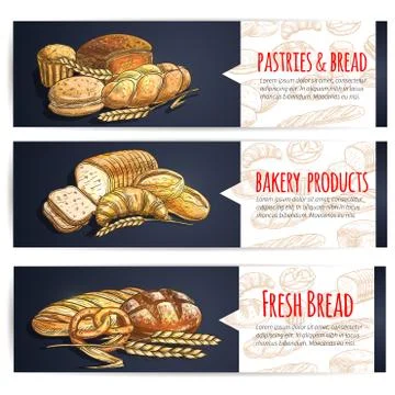 Fresh bread and bakery products posters Stock Illustration