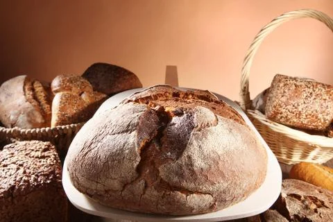Fresh bread and buns close up Foto stock
