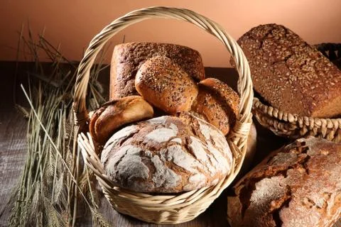 Fresh bread and buns close up Foto stock