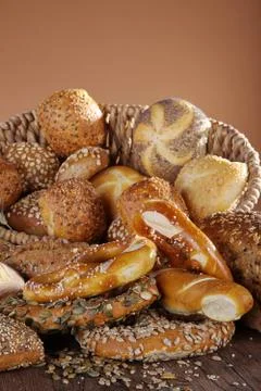 Fresh bread and buns close up Stock Photos