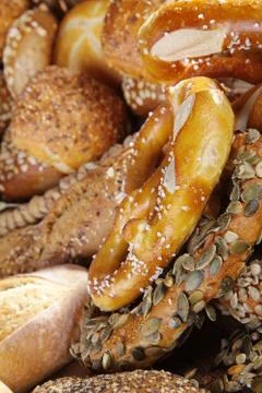 Fresh bread and buns close up Stock Photos