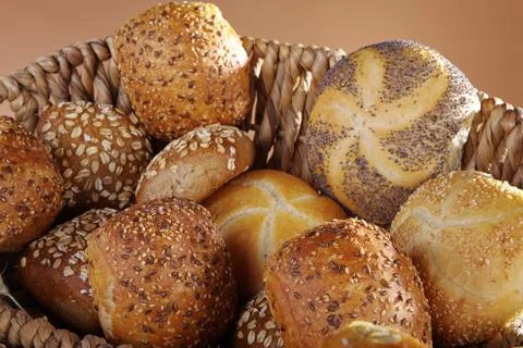 Fresh bread and buns close up Stock Photos