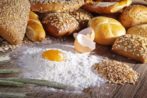 Fresh bread and buns close up Stock Photos