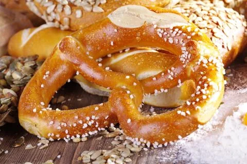 Fresh bread and buns close up Stock Photos