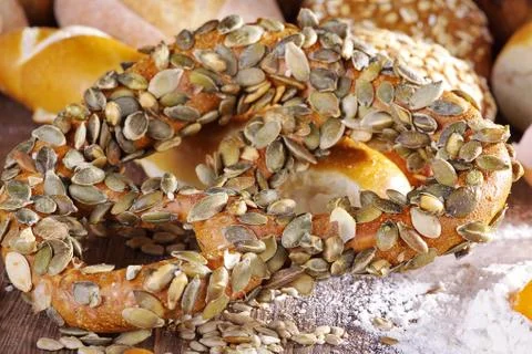 Fresh bread and buns close up Foto stock