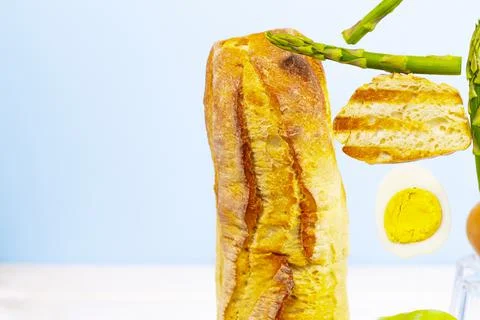 Fresh Bread, Asparagus and Egg. Ingridients for Breakfast Stock Photos
