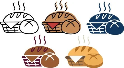 Fresh bread basket and bakery goods graphic icon set 스톡 일러스트