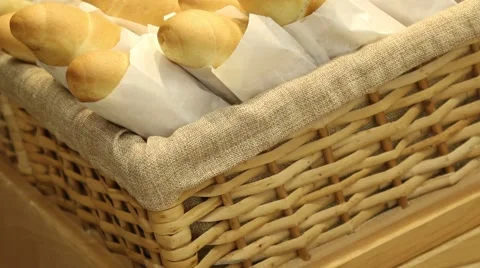 Fresh bread in a basket Stock Footage 61175493