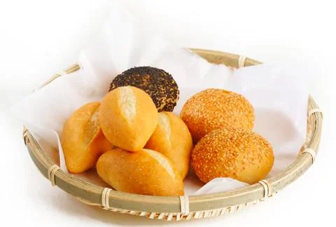 Fresh bread in the basket Stock Photos