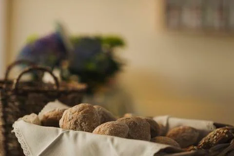 Fresh Bread in a Basket Stock Photos