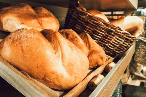 Fresh bread in boxes Fotos Stock