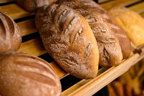 Fresh bread in bread shop Stock Photos