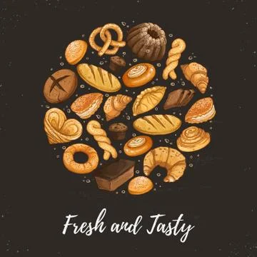 Fresh bread circle poster Stock Illustration