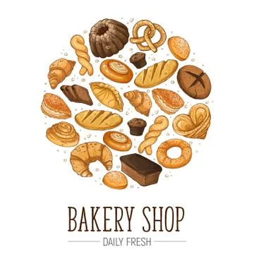 Fresh bread circle poster Stock Illustration