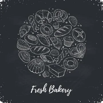 Fresh bread circle poster Stock Illustration