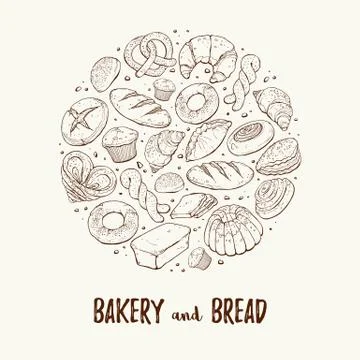Fresh bread circle poster Stock Illustration