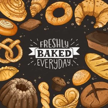 Fresh bread circle poster Illustrazione stock