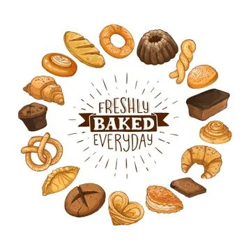 Fresh bread circle poster Stock Illustration