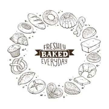 Fresh bread circle poster Stock Illustration