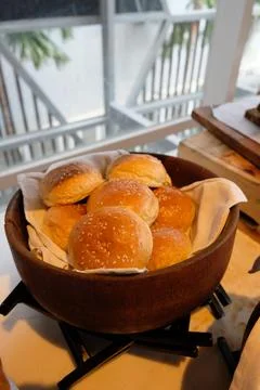 Fresh bread on display in a grocery store. Stock Photos