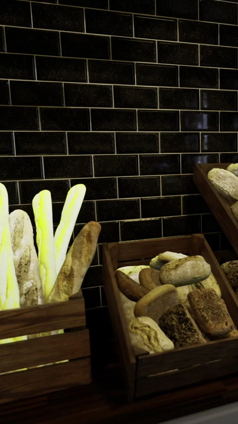 Fresh bread displayed in baskets at a bakery for customers to choose Stock Footage 342440858