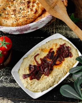 Fresh bread with eggplant sauce Stock Photos