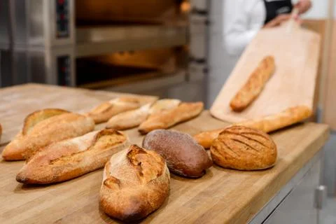 Fresh bread getting chilled on table Stock Photos
