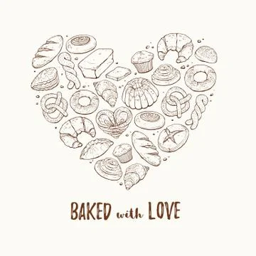 Fresh bread heart poster Illustrazione stock