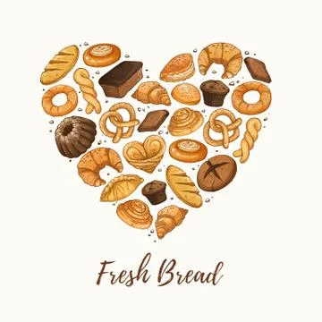 Fresh bread heart poster Stock Illustration