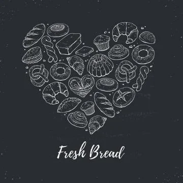 Fresh bread heart poster Stock Illustration
