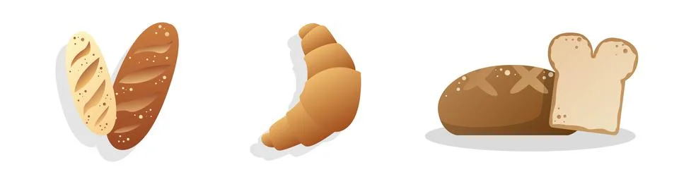 Fresh bread icon set, croissant, baguette, wheat, brioche vector, fresh graiin Stock Illustration