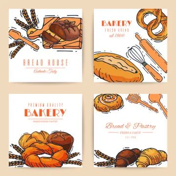 Fresh bread loaf banners vector illustration. Baking loaves, bagels and ciabatta Illustrazione stock
