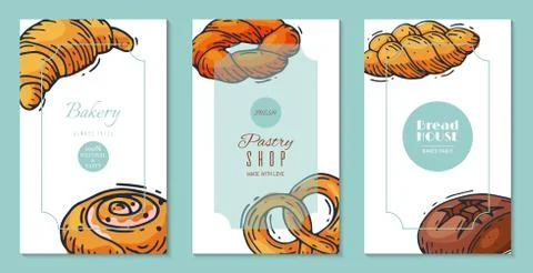 Fresh bread loaf banners vector illustration. Baking loaves, bagels and ciabatta Ilustración de archivo