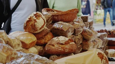 Fresh Bread at a Local Market Stall Stock Footage 345695101