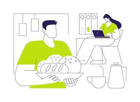 Fresh bread in the office isolated cartoon vector illustrations. 스톡 일러스트