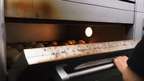 Fresh Bread Rolls Baking in Commercial Oven, Golden and Rising Stock Footage 331632606