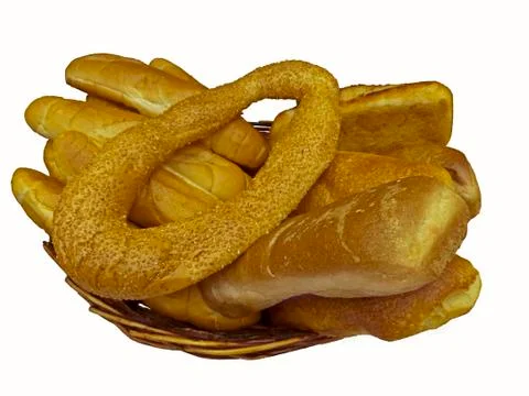 Fresh bread rolls in basket Stock Photos