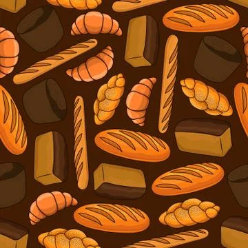 Fresh bread seamless pattern on brown background イラスト素材