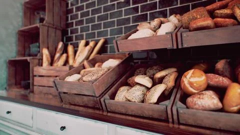 Fresh bread on shelves in bakery イラスト素材