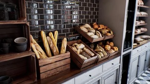 Fresh bread on shelves in bakery Stock Illustration