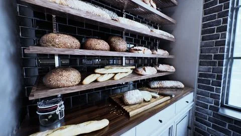Fresh bread on shelves in bakery Stock Illustration
