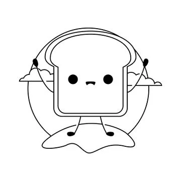 Fresh bread slice kawaii style 스톡 일러스트